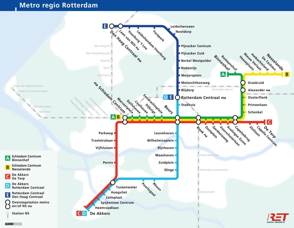 Žemėlapis metro Roterdamas, nyderlandai