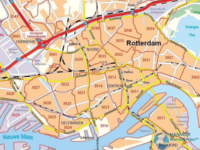 Žemėlapis Roterdamo pašto kodas